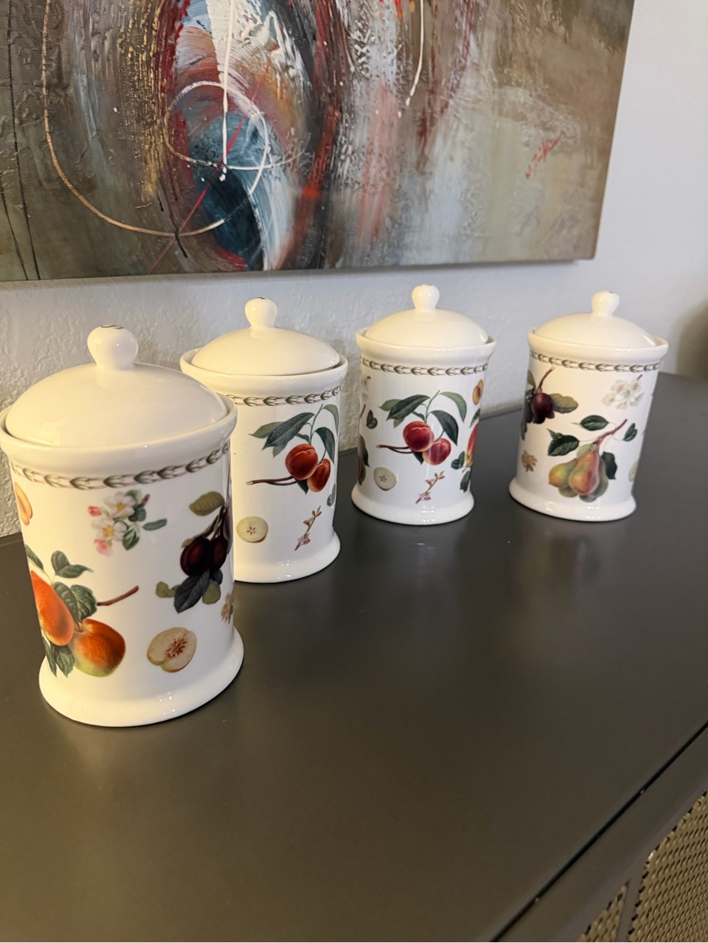 Queen’s RHS Hooker’s Fruit Canisters – Coffee, Tea & Sugar – $45 Each